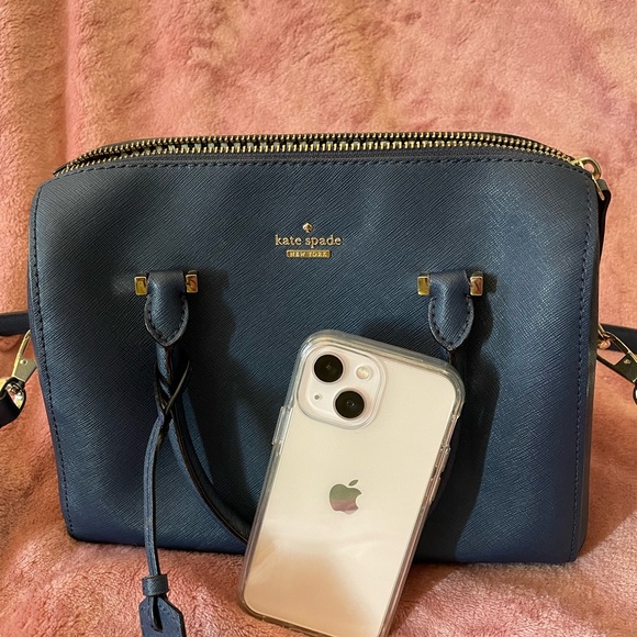 Kate Spade Navy Blue Bag with handles and side strap. - Picture 1 of 7